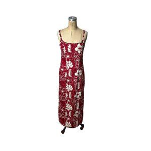 Y2K Hawaiian slip dress by Hilo Hatties red white tropical floral Size 8